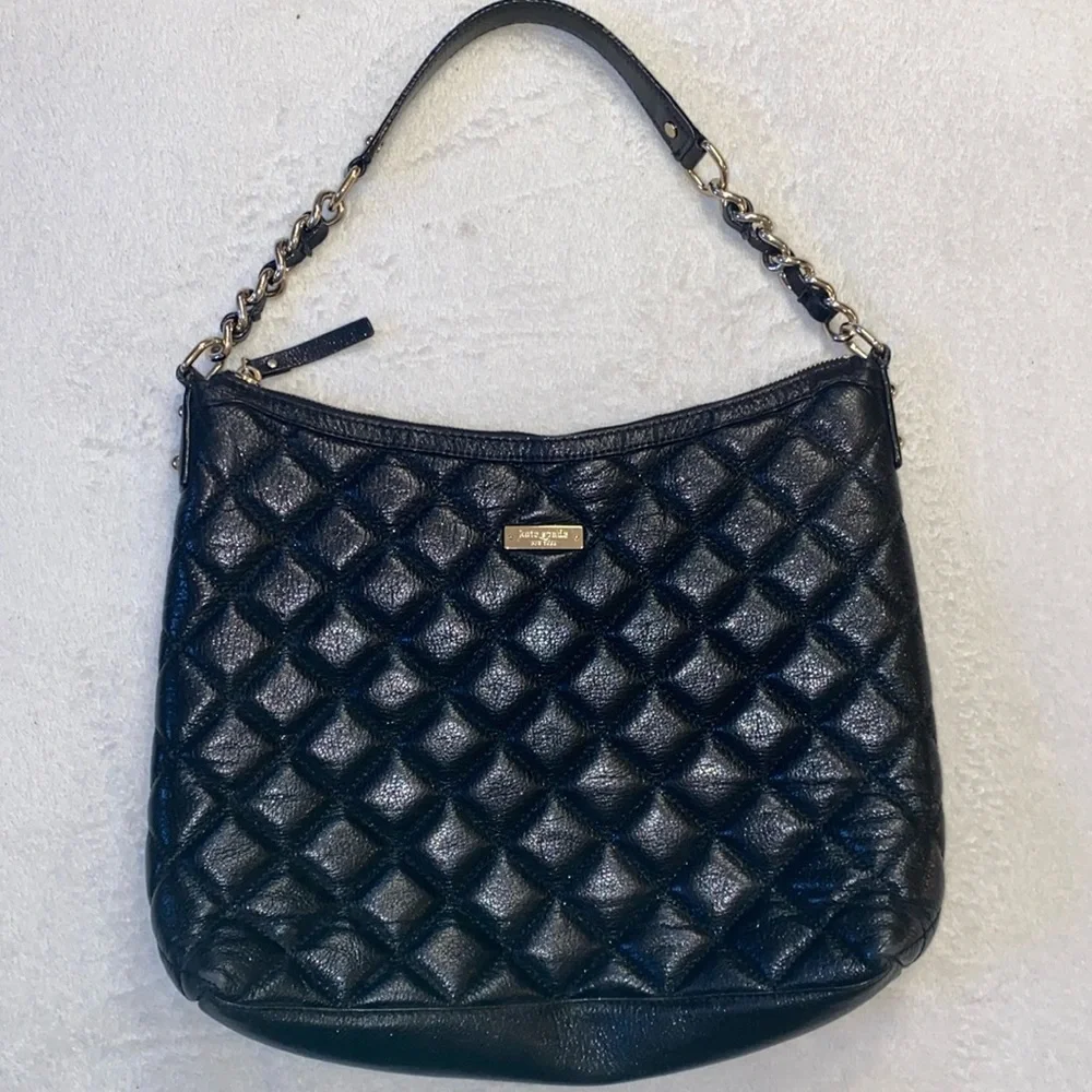 Kate Spade Gold Coast Serena black sparkly patent leather quilted hobo bag